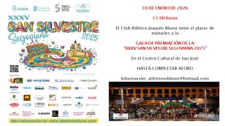 🏆🎊 GALA DE PREMIACIÓN 🎊🏆
🎆 35ª San Silvestre Segoviana 2025 🎆

📅 Día: 10 de enero de 2026 🗓️
📍 Lugar: Centro Cultural de San José 🏛️
⏰ Hora: 13:00

🥇🥈🥉 Llega el momento de reconocer a nuestros campeones
📸 El listado de premiados está disponible en las fotografías

👏💪 ¡Enhorabuena a todos los premiados y participantes!
Os esperamos para celebrar juntos una edición inolvidable ❤️🏃‍♀️🏃‍♂️🎉

#SanSilvestreSegoviana #GalaDePremios #Segovia #Running #SanSilvestre2025 #Deporte 🏅✨